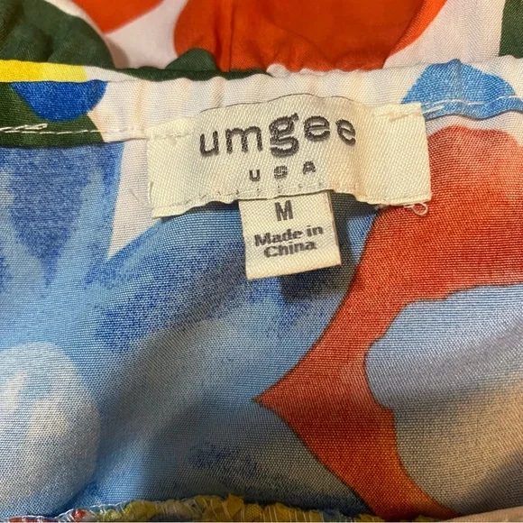 Umgee Women's Medium Bubble Sleeve Floral Mini Tiered Ruffle Dress Tassels - Picture 7 of 8